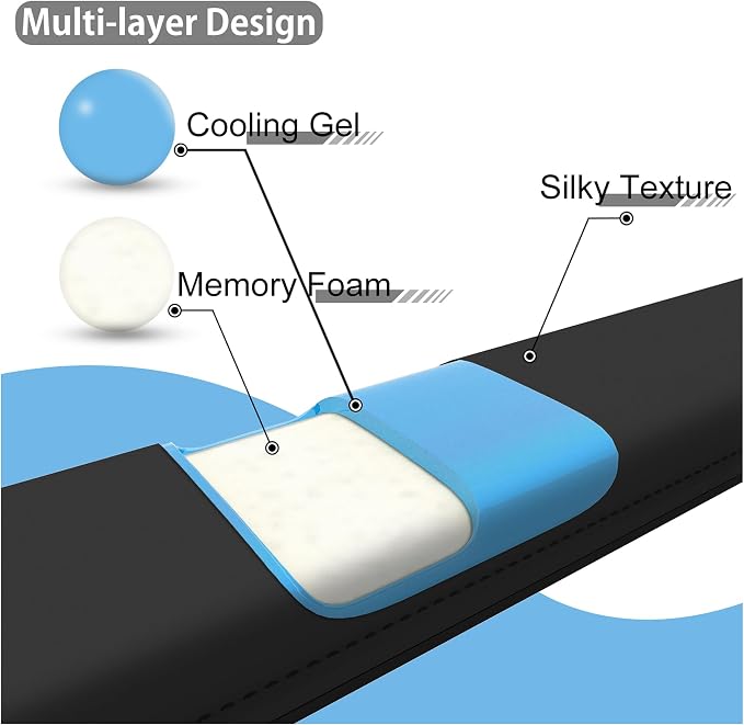 Faluber Cooling Gel Wrist Rest, 17.3-inch Length for Full-Sized Keyboard, Memory Foam Palm Rest with Non-Slip Footpad, Ergonomic Design, Stain Resistant, PC Accessory Gaming Gear (Large-Full Size) - Image 7