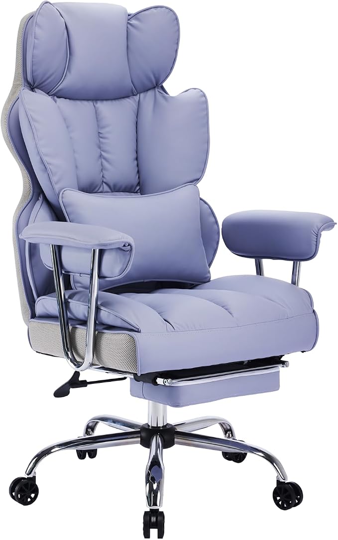 Efomao Big and Tall Office Chair 440LBS, Purple Heavy Duty Executive Chair with Footrest, Ergonomic Desk Chair for Home Office, Wide Computer Chair | 400lbs support, 135° recline, dual-layer foam cushion, 23.5" seat & footrest. BIFMA - Image 7