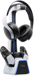 Tilted Nation Gaming Headset and Controller Stand | Premium PS5 Accessories (Clean Space with Charging Station) Headphone and Controller Holder for Desk, PlayStation 5, Xbox Game, by TiltedNation