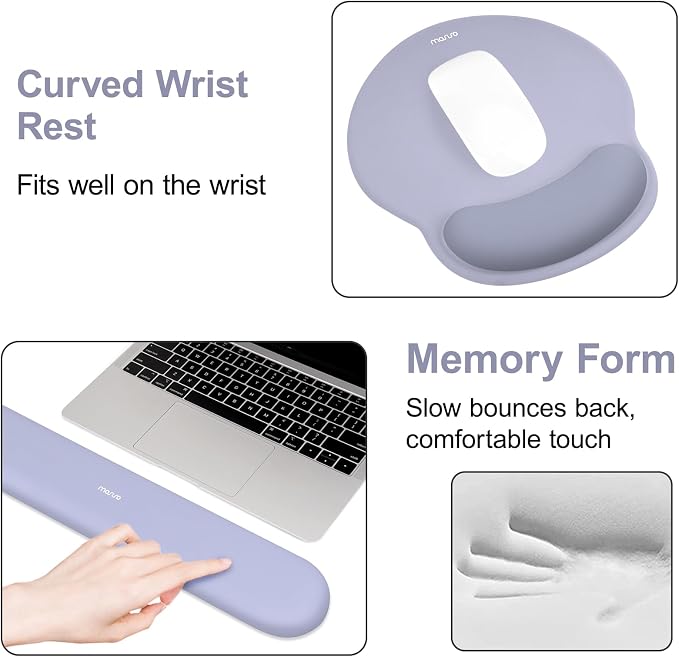 MOSISO Wrist Rest for Mouse Pad Set, Large Gaming Deskpad, Lavender Gray - Image 4