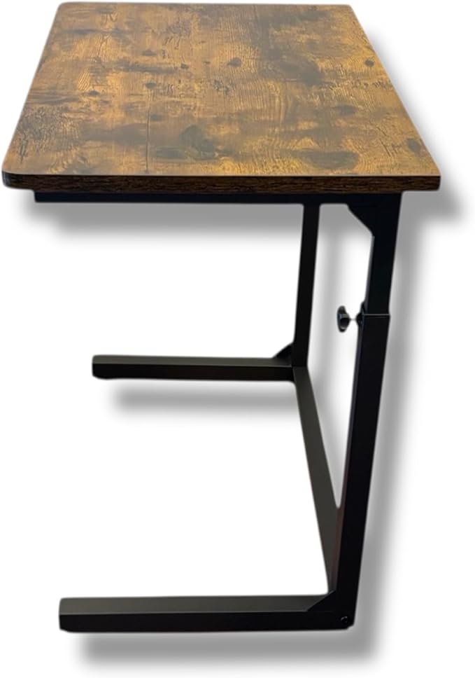 Height Adjustable C-Shaped Sofa Side Table, Laptop Table for Couch & Bed, Rustic Brown - Image 4