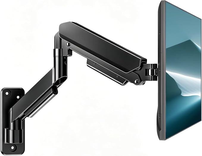 AX WABER Single Monitor Wall Mount for 17 to 32 inch Flat/Curved Computer Screens,Full Motion Adjustable Mechanical Spring Monitor Wall Arm Holds Up to 22lbs,VESA Wall Mount 75x75/100x100, Black by 1