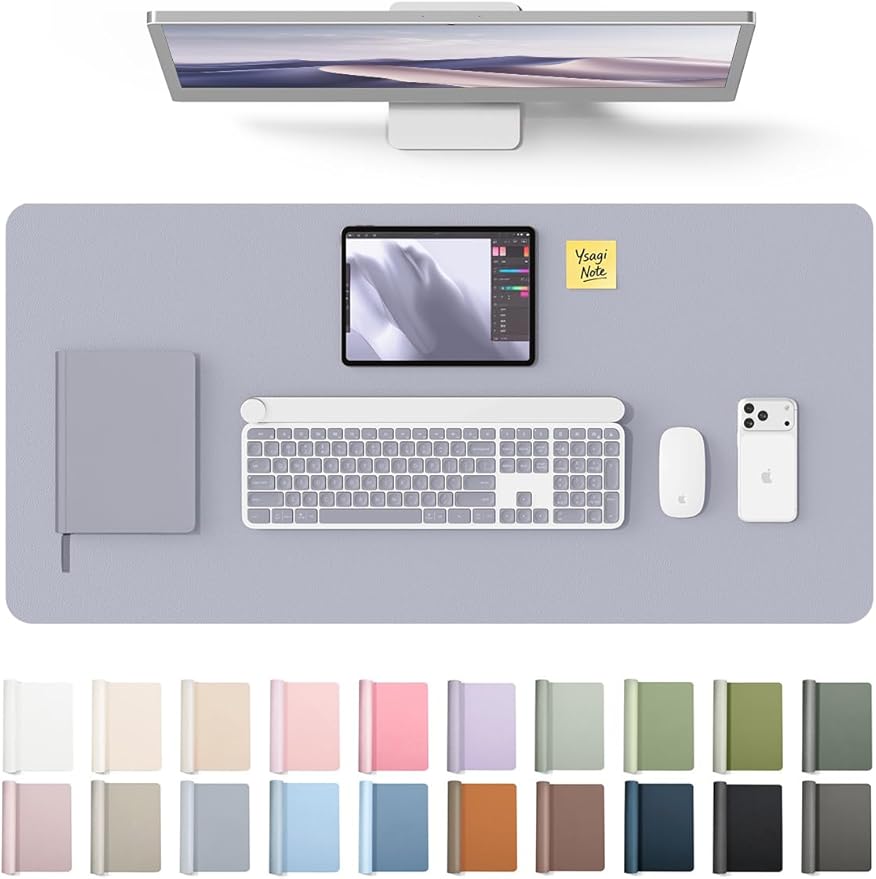 YSAGi Leather Desk Pad Protector, Office Desk Mat, Large Mouse Pad, Non-Slip PU Leather Desk Blotter, Laptop Desk Pad, Waterproof Desk Writing Pad for Office and Home (Soft Lavender, 35.4" x 17") by YSAGi