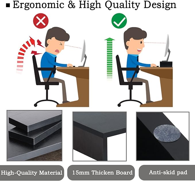 TEAMIX 2-Pack Wood Monitor Stand Riser for Desk , Black | Dual Stand for 2 monitors. Holds 80 lbs, Stack or Separate Adjustable Use, Fits laptop, TV, PC. For Home Office, Gaming - Image 4