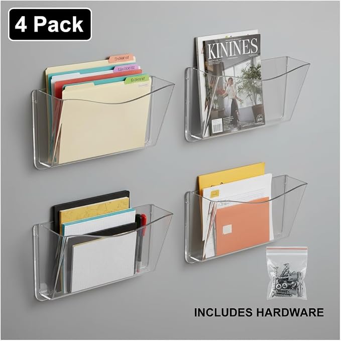 Azar Displays 250025 Clear Plastic Wall Mount File Holder with Hanging Hardware (4-Pack) - Image 6