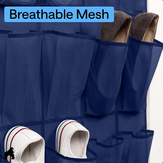 GORILLA GRIP Over the Door Shoe Organizer, 24 Large Pockets, Navy - Image 5