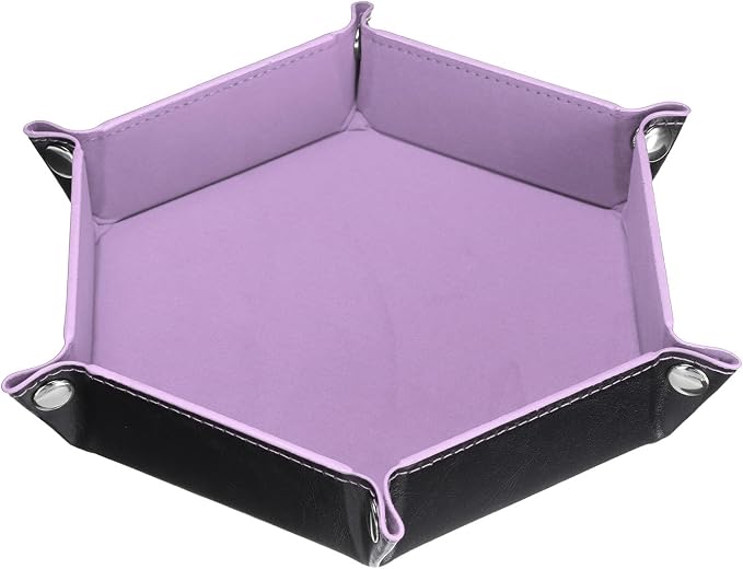 HARFINGTON PU Leather Dice Tray Unisex Valet Tray Folding Hexagon Tray Portable Entryway Table Nightstand Bedside Desk Holder for Key Wallet Watch Coin Jewelry, Light Purple - Image 3