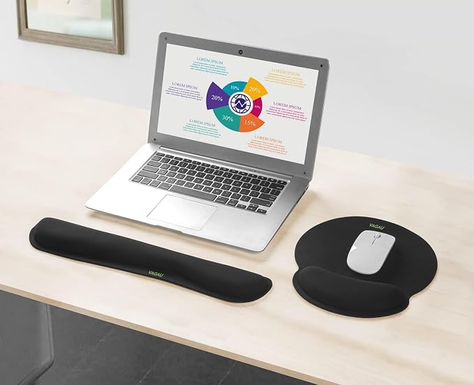 VAGAU Ergonomic Premium Memory Foam Keyboard and Mouse Wrist Rest Pads Set | Non-slip Rubber Base,Mouse Pad with Wrist Rest for Comfortable Typing &Wrist Pain Relief - Image 7