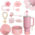 Stanley Cup Accessories Set,Including 2 Pcs 0.4in Straw Cover, 1 Silicone Spill-Proof Stopper Set of 3, 1 Cute Flowers Handle Charm, 1 Silicone Boot Fits Stanley 40&30 Oz Tumbler (Pink 2.0) by Vikgle