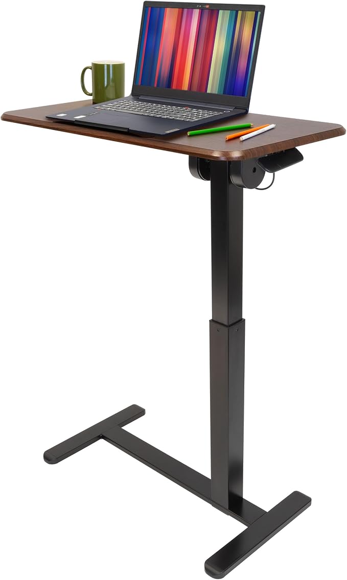 Mount-It! Overbed Table with Wheels, Tilting Adjustable Height Walnut - Image 10