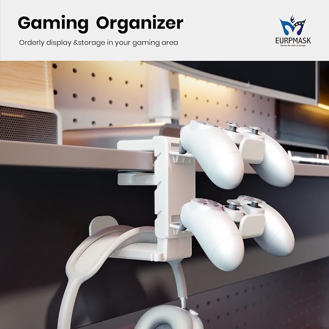 EURPMASK 3-in-1 Rotating Headphone Stand w/2 Detachable Controller Holders | Adjustable Clamp-on Headset Holder Hanger,360°Swivel,Gaming Headset Hanger,Cable Organizer,Keep Headphones Secure&Desk Tidy - Image 2