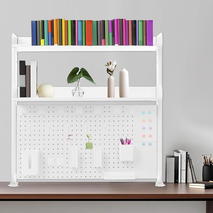 Desk Pegboard, Clamp On Desk Organizer Shelf, Desktop Bookshelf Storage Shelves, Privacy Panel for Home Office Dorm Gaming Desk, Carbon Steel, 39.4" x 37.4", White - Image 2
