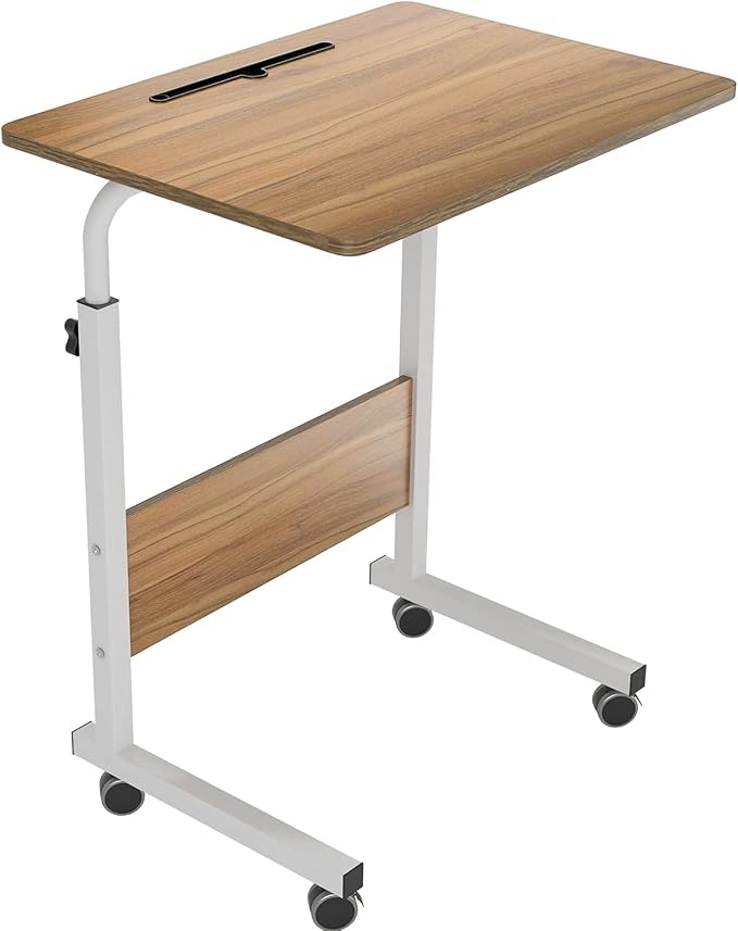 DlandHome 23.6 Inches Rolling Desk with Wheels Adjustable Height, Oak by DlandHome