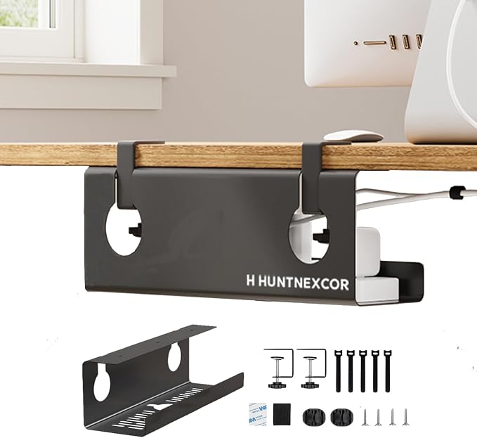Under Desk Cable Management Tray No Drill, 17" Cable Organizer with Clamp by Unknown