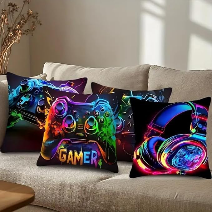 4Pcs Set Gaming Pillow Covers - Washable, Living Room, Playroom 18x18 Pillows Linen Pillowcase Modern Decorative Square Pillowcases for Sofa Couch Bedroom Living Room Car - Image 6