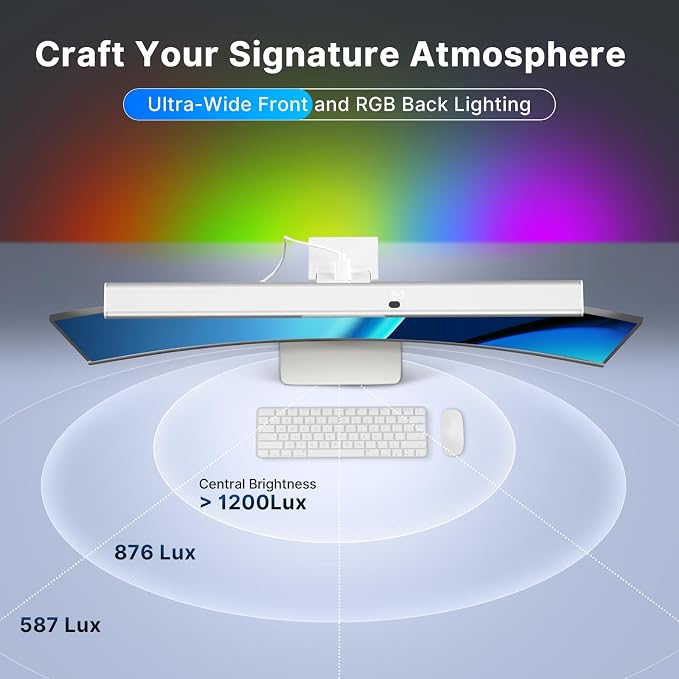 Syrinx Monitor Light Bar for Home Office & Gaming, Eye-Caring Computer Monitor Lamp, No Glare Screen Light, CRI95+, Stepless Brightness & Color Temp Adjustment, USB Powered, for Flat & Curved Monitors - Image 4