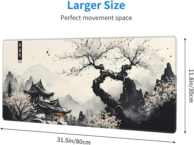 Japanese Mouse Pad, Large Japanese Desk Mat, XL Anime Gaming Keyboard Mat, Non-Slip Rubber Base, Big Extended Desk Protector for Home Office, 31.5”x11.8” - Image 2