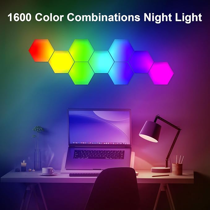 8 Pack RGB Hexagon Led Lights Wall Panels, Music Sync Color Changing Circle Lights, Hexagon Lamp with Remote Control & App Control, Led Shape Hex Light for Bedroom Gamers Decor Milky White - Image 4