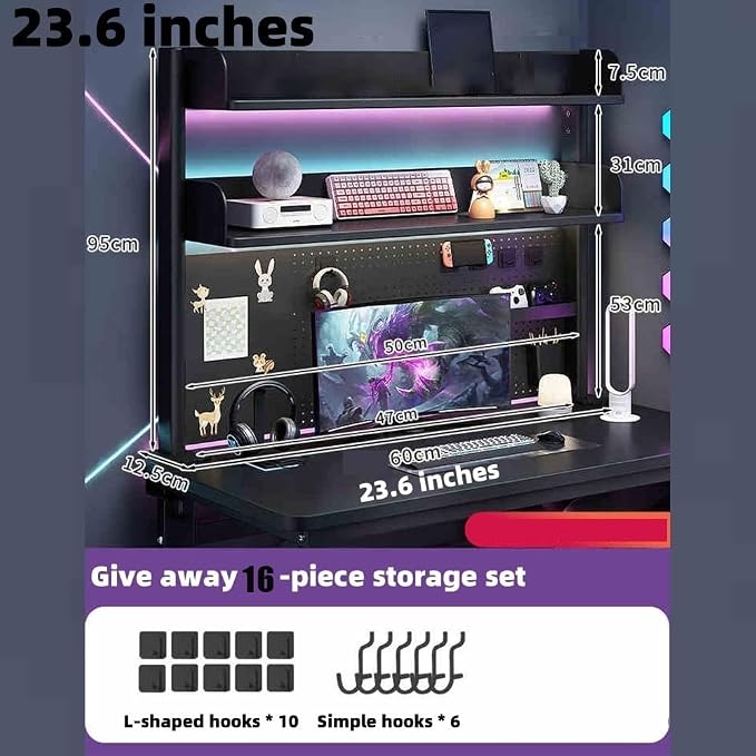 Pegboard with Dual Monitor Stand, Steel Pegboard for Desk, Computer Accessories for Office, Clamp on Desk Organizer Shelf, BLACK Desk Extender Workstation, Privacy Panel for Gaming Desk(23.6") - Image 3