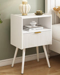 JOONEE White Nightstand,Modern Bedside Table with Storage Drawer and Open Wood Shelf, for Living Room, Bedroom and Small Spaces, Accent Night Stand with Solid Wood Legs, Easy Assembly,Classic White by JOONEE