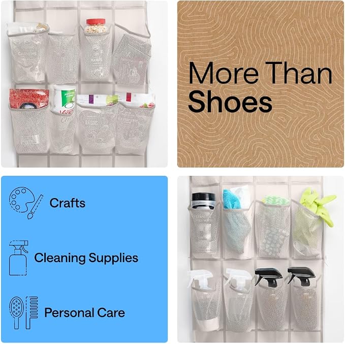 GORILLA GRIP Over the Door Shoe Organizer, 24 Large Pockets, Linen - Image 6