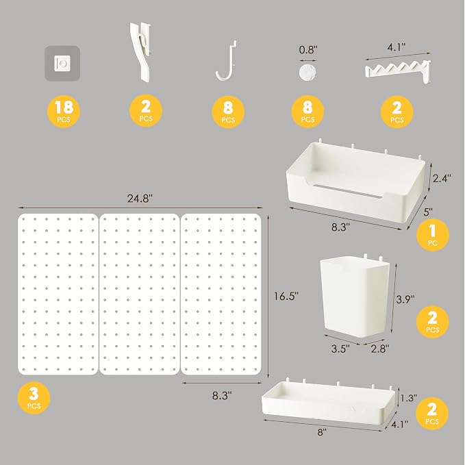 Pegboard Combination Kit - Pegboards and Accessories Modular Hanging for Wall Organizer, Crafts Organization, Ornaments Display, Nursery Storage, Peg Board (3) - Image 2
