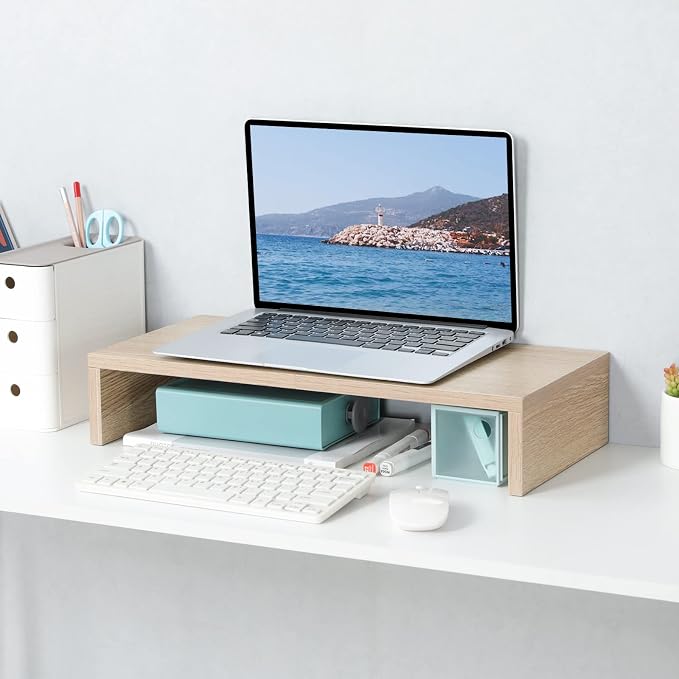 TEAMIX 20 inch Wood Monitor Stand Riser, Wooden Desktop Stand Shelf, Maple | Fits Laptop, Printer, TV, PC, Keyboard Storage, Space-Saving, Ergonomic Design, Desk Organizer for Home Office Gaming Vanity - Image 8