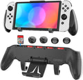 OIVO Switch Grip with Upgraded Adjustable Stand, Asymmetrical Grip with Adjustable Stand and 5 Game Slots-4 Thumb Caps Included, Black, Interactive Gaming Figures by OIVO
