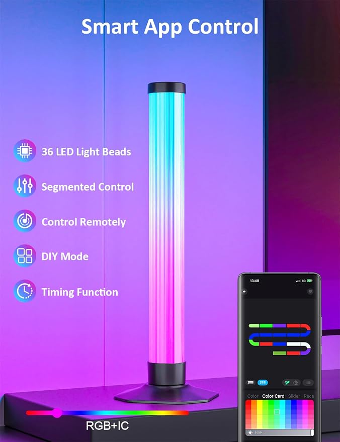 RGB Light Bar, 17" LED Light Bar 360 Degree Emitting, APP Control USB Powered, Color Changing TV Backlight,Monitor Backlights with Music Sync, Ambient Lighting for Desk, PC, Gaming, Party - Image 3