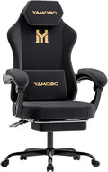 Gaming Chair with Footrest, Game Chair with Lumbar and Headrest Massage Support for Adults, Ergonomic Fabric High Back Computer Desk Gamer Chair with 360°Swivel Wheels for Office, Black by YAMOBO