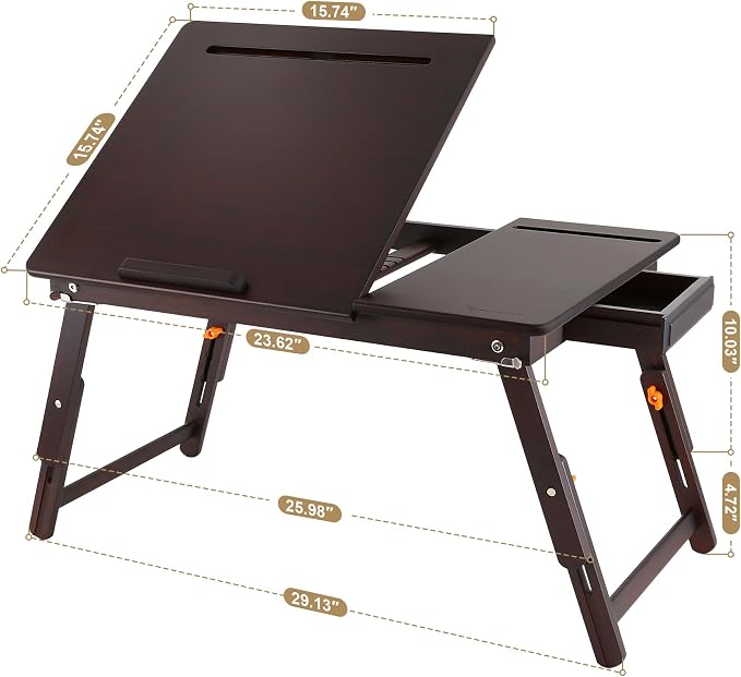 Nnewvante Laptop Desk, Height & Angle Adjustable Lap Desk, Black Walnut - Image 3