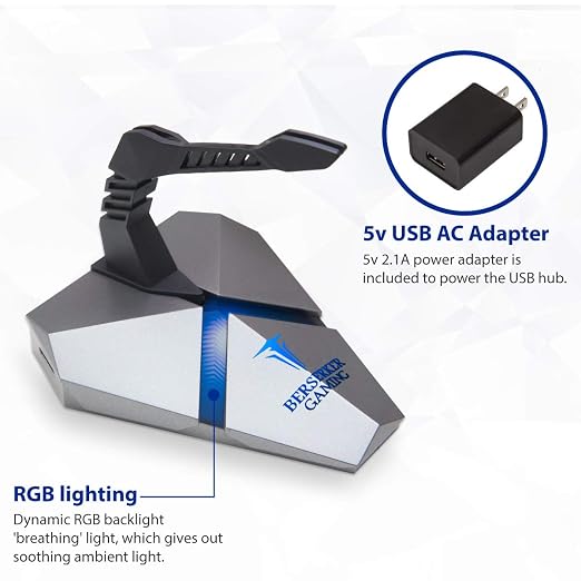 LOKI Gaming Mouse Bungee Stand - RGB LED Lights - 4 Port USB 3.0 Hub with Active Power - Micro SD Card Reader Slot - PC; Mac; Linux - Image 3