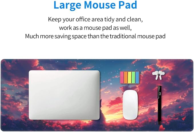 Gaming Mouse Pad Desk Pad,Extended Big Mouse Pad,31.5x11.8 Inch Long Computer Keyboard Mouse Mat Mousepad with 3mm Non-Slip Base and Stitched Edge for Gaming and Office… (Sunset Cat) - Image 6