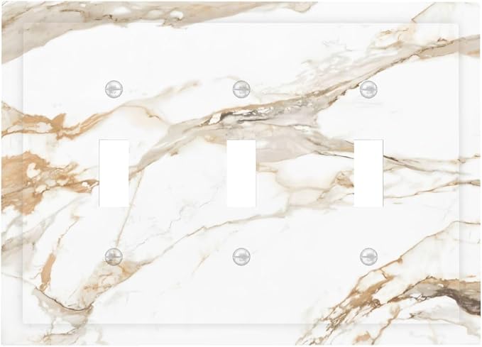 Decorative Light Switch Cover Plate Abstract Luxury White Gold Marble 3 Gang Wall Plate Triple Toggle Switch Plate Covers 3 Hole Electrical Switchplate Dimmer Faceplate for Bedroom Decor by JOOJIAO