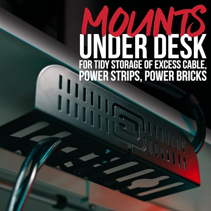 Gator Frameworks Metal Cable Management System - Mounts Under Desk for a Clutter Free Space with 1" Sapced Slots and (6) Cable Ties, (GFW-CBLMGM-MTL) - Image 2