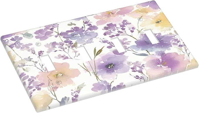 Decorative Switch Plate Covers Purple Floral Watercolor Wildflower 4 Gang Light Switch Cover Plate Quad Toggle Wall Plate 4 Hole Electrical Switchplatedimmer Faceplate for Bedroom Decor - Image 3
