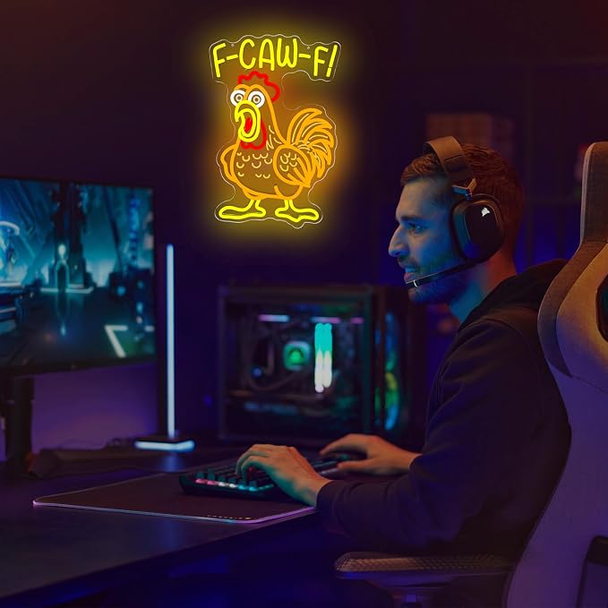 F-Caw-F Neon Sign Dimmable F Caw F Funny Chicken Led Signs Screaming Rooster Light Up Sign FcawF Neon Lights for Wall Decor Gag Chicken Gifts for Men Women - Image 7