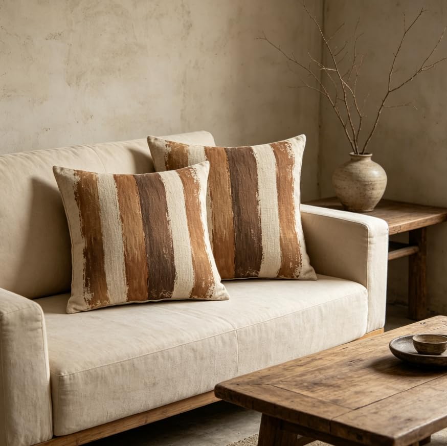 Linen Throw Pillow Covers Brush Stripe 18x18in Set of 2 - Image 7