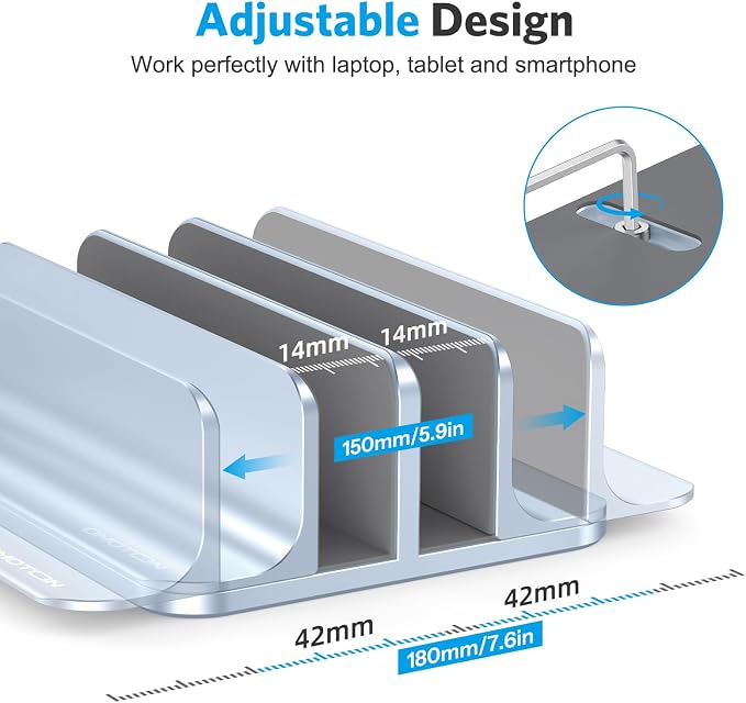 OMOTON Dual Vertical Desk Laptop Stand Holder, Fits MacBook Air, Sky Blue - Image 4