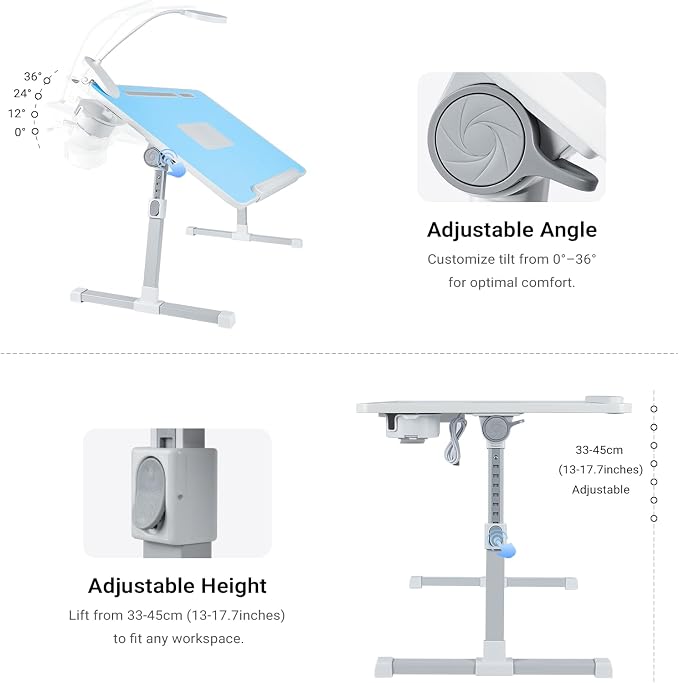 iXTRA Adjustable Laptop Lap Desk with Cooling Fan USB Light for Adults - Image 3