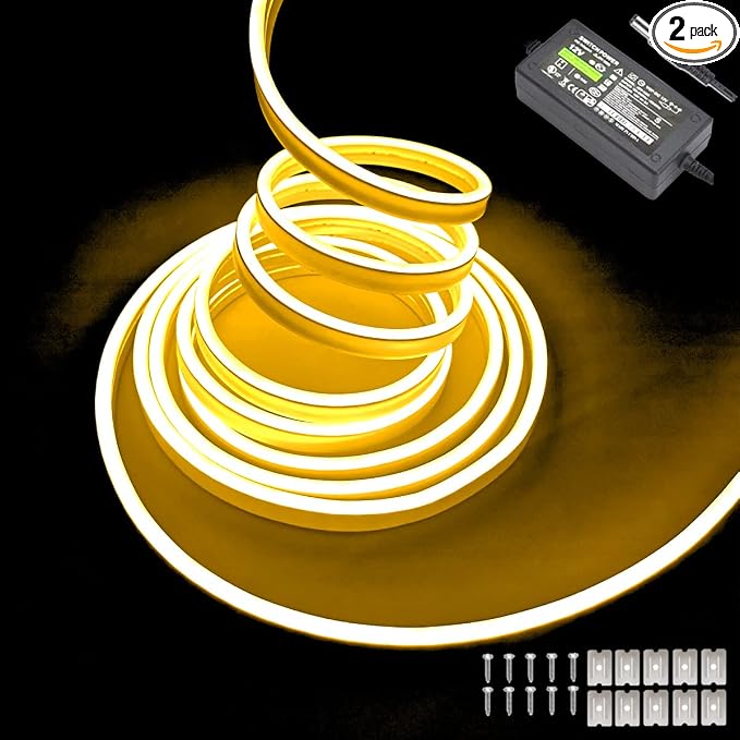 Yellow Neon LED Strip Lights, 16.4ft 12V Waterproof Flexible Light for Indoor/Outdoor Decoration (Includes Power Adapter) by Maxlaxer