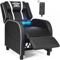 POWERSTONE Gaming Recliner Chair, Reclining Gaming Chairs for Adults Ergonomic Leather Sofa with Footrest Lumbar Support Headrest and Side Pouch for Living Room Home Theater, White by POWERSTONE%C2%AE