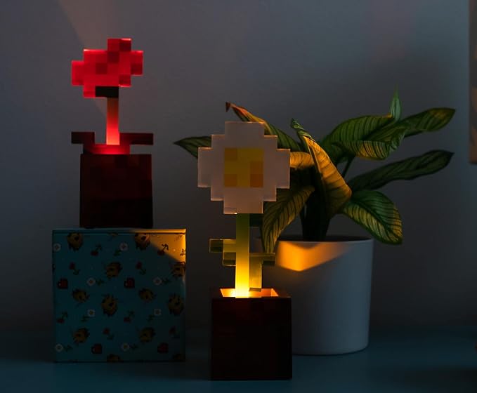 Minecraft Daisy and Poppy Flower Pot Mood Lights, Set of 2 | Nightstand Table Lamp with LED Light for Bedroom, Desk, Living Room | Home Decor Room Essentials | Video Game Gifts and Collectibles - Image 6