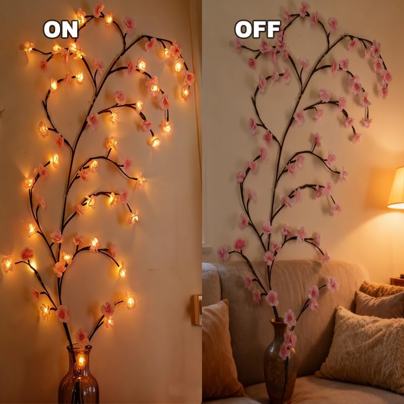 47 Inch Cherry Blossom Tree Light with Remote, 48 LED Cherry Blossom Branch Lights for Wall, 8 Lighting Modes&Timer, Flexible DIY Indoor Decoration for Home, Christmas, Wedding, Party (48LED-47inch) - Image 5