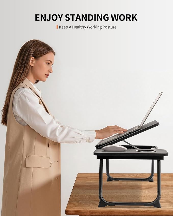 FISYOD Foldable Laptop Desk for Bed Couch, Adjustable Split Lap Desk with Cup Holder, Portable Lightweight Bed Table Tray, Heavy-Duty Laptop Stand for Working, Writing, Reading and Eating - Black - Image 6