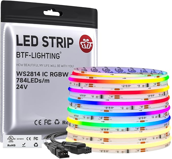 BTF-LIGHTING 24FT WS2814 Smart IC RGBW 3000K DC24V COB LED Strip Light by BTF-LIGHTING