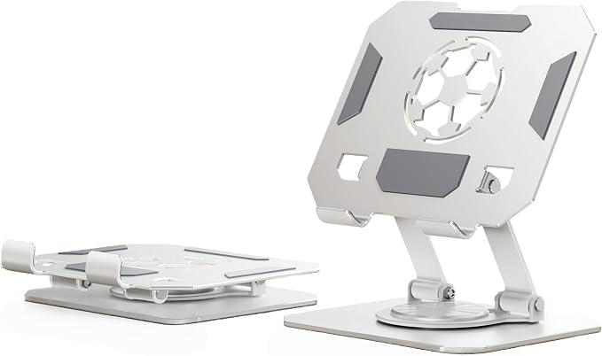 360° Rotatable Metal Tablet Stand(Backboard Soccer Cutout Design), Adjustable Folding Desktop Stand for iPad/iPhone/Switch, Universal Use for Office/Movie/Studying/Drawing/Gaming, Silver by ElevateYourEverydayEngineeredforStabilityDesignedforLife