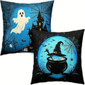 Halloween Throw Pillow Covers, Ghost and Witch Cauldron Design, Linen, 18x18 Inch, Set of 2 by Unknown