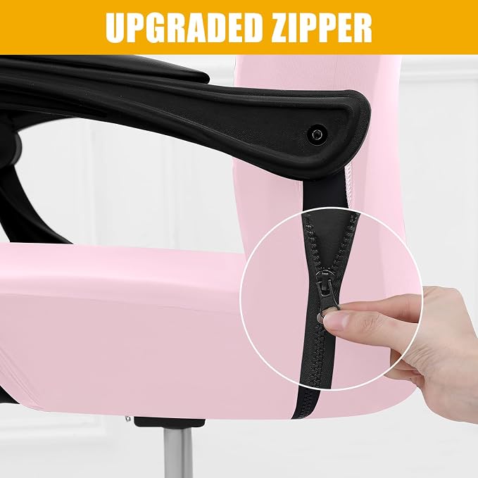 Smiry Stretch Printed Office Computer Desk Chair Covers, Pink | Universal Desk Rotating Chair Slipcovers Removable Washable, Soft Fit Anti-Dust Spandex Protector Cover with Zipper - Image 3