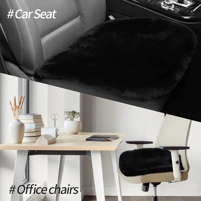LLB Genuine Sheepskin Car Seat Cushion Seat Covers for Cars Trucks SUV Comfort Seat Protector Pad for Car Driver Seat Car Accessories for Women Office Chair Car Decor (Black Front Seat Cushion-1 Pc) - Image 6